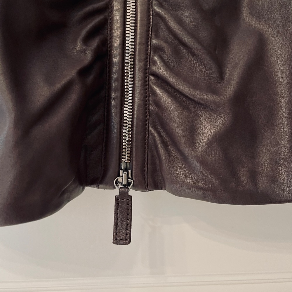❤️ LONGCHAMP PARIS DESIGNER LUXURY LAMB KIDSKIN LEATHER CROPPED RUCHED JACKET - Picture 7 of 14